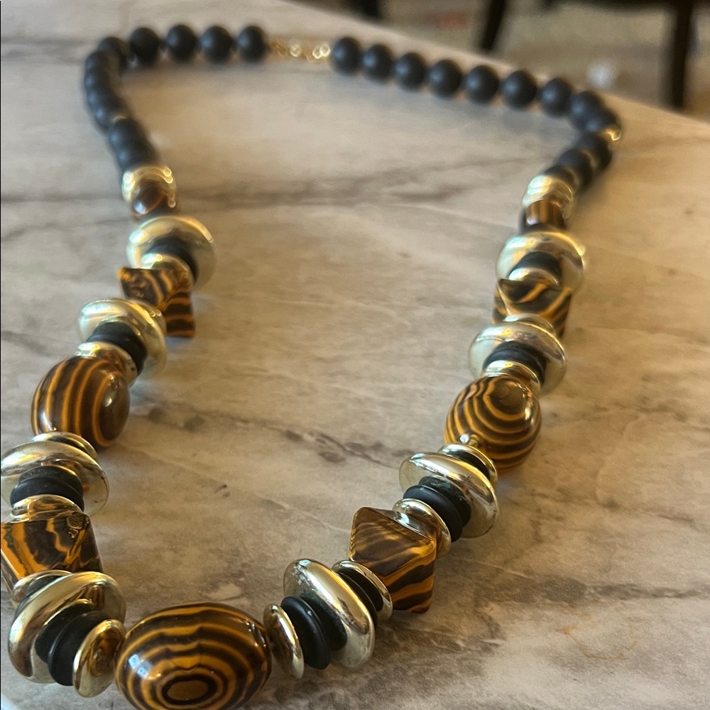 Silver and Brown Beaded Necklace